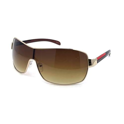 SA106 Mens Italian Designer Fashion Wrap Shield Sport Pilot Sunglasses Gold - Brown - Image 1