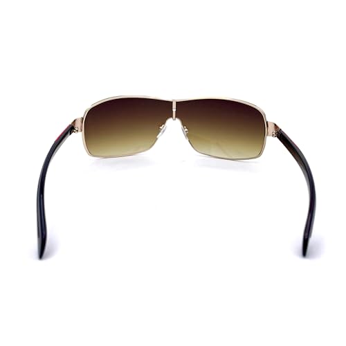 SA106 Mens Italian Designer Fashion Wrap Shield Sport Pilot Sunglasses Gold - Brown - Image 4