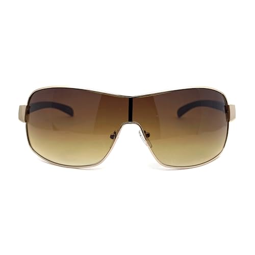 SA106 Mens Italian Designer Fashion Wrap Shield Sport Pilot Sunglasses Gold - Brown - Image 2