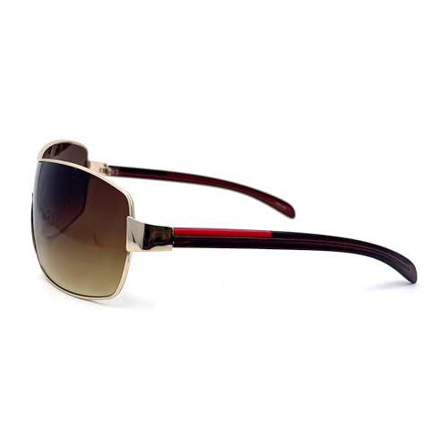 SA106 Mens Italian Designer Fashion Wrap Shield Sport Pilot Sunglasses Gold - Brown - Image 3