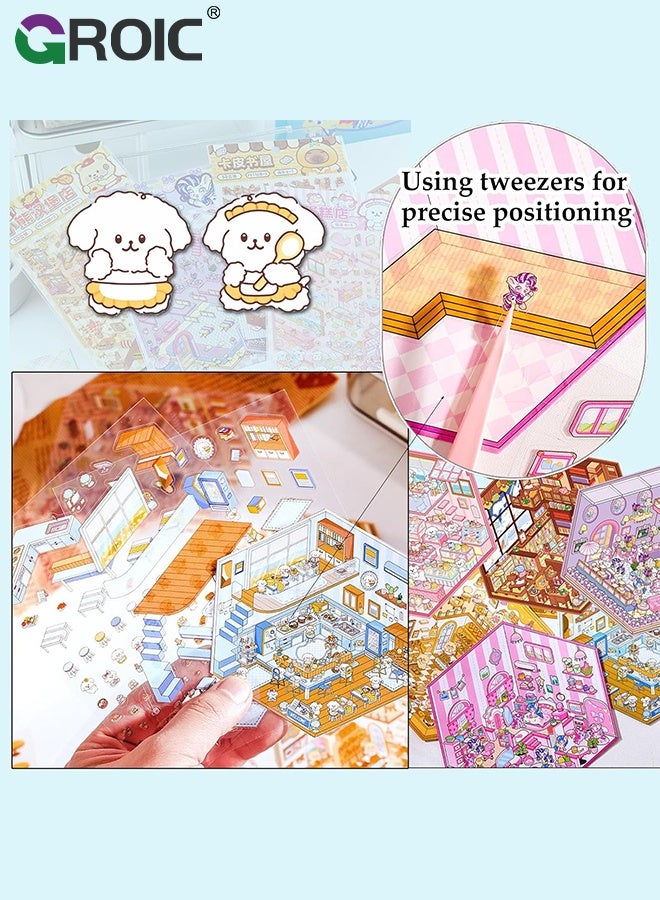 GROIC 6 Sets 3D Sticker Scene, Miniature Scene Sticker for Girls Make Your Own Mini Room Scene Stickers for Kids, DIY 3D House Stickers Set, Reusable, Waterproof for Adult Relief Stress - Image 5
