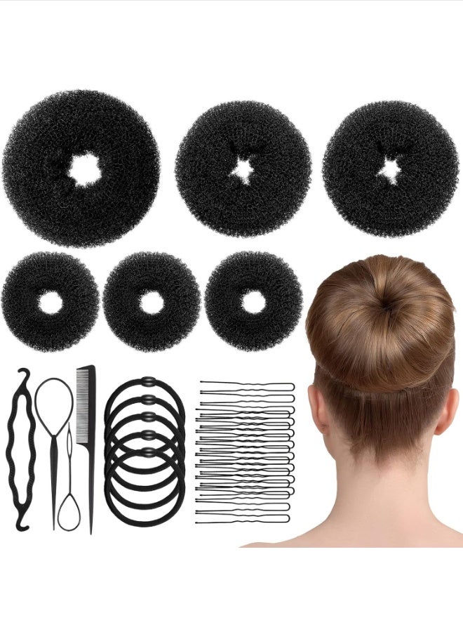 Hair Bun Maker Kit 35Pcs, Professional Hairstyling Tools Set with Threading Needle Ponytail Tool, Donut Sponge & Hair Pins & Bands, Sock Bun Shaper for Women Girls Ballet Dance (Black) - Image 1