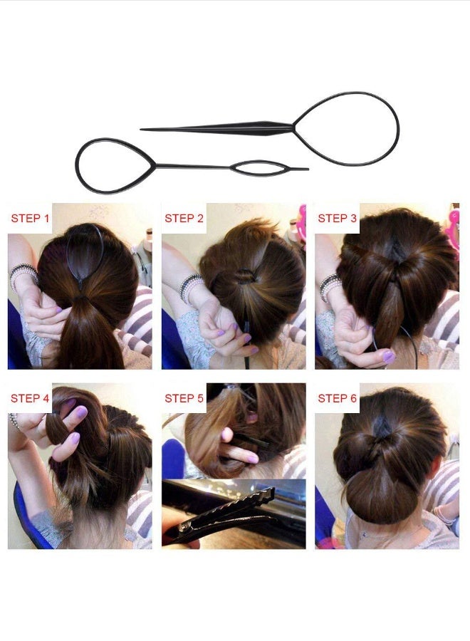 Hair Bun Maker Kit 35Pcs, Professional Hairstyling Tools Set with Threading Needle Ponytail Tool, Donut Sponge & Hair Pins & Bands, Sock Bun Shaper for Women Girls Ballet Dance (Black) - Image 3