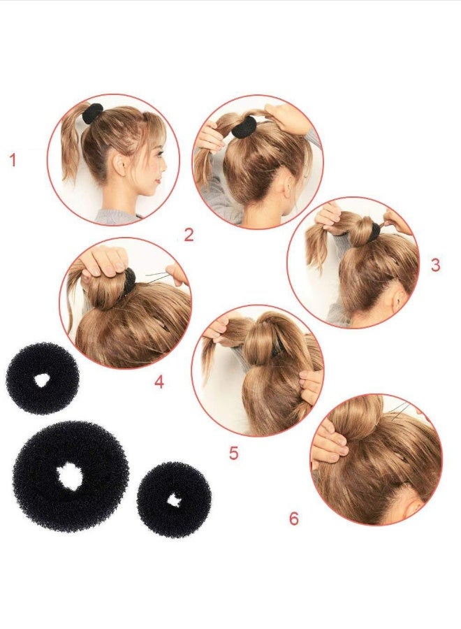 Hair Bun Maker Kit 35Pcs, Professional Hairstyling Tools Set with Threading Needle Ponytail Tool, Donut Sponge & Hair Pins & Bands, Sock Bun Shaper for Women Girls Ballet Dance (Black) - Image 2
