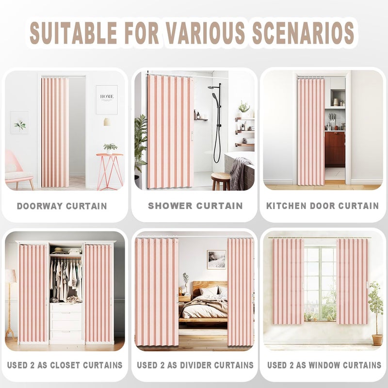 Vatge Accordion Style Doors Curtain - Pink Closet Curtains for Open Closet  80 Inch Long Room Separation Curtains for Girls' Bedroom Door  and Open Closet Cover  1 Panel with Tieback  W52 x L78  Pink - Image 5