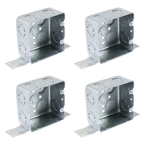 Qlvily 4 Packs 4" Square Electrical Box, 2-1/8'' Deep Metal Electrical Box with Bracket, 1/2" & 3/4" Side Knockouts, Electrical Junction Box, Galvanized - Image 1