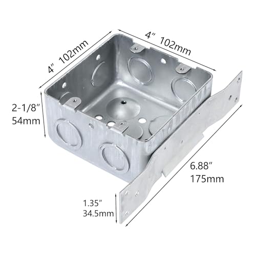 Qlvily 4 Packs 4" Square Electrical Box, 2-1/8'' Deep Metal Electrical Box with Bracket, 1/2" & 3/4" Side Knockouts, Electrical Junction Box, Galvanized - Image 2