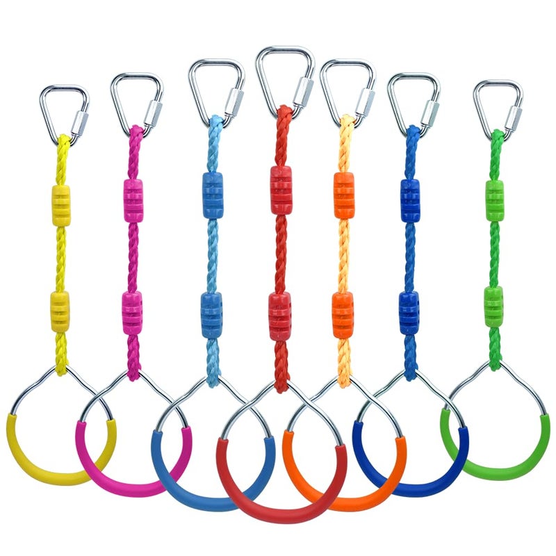 Hokilands 7 Colorful Ninja Ring Fitness Gymnastic Ring Outdoor Backyard Playground Training Equipment Play Set Funny Jungle Gym Fist Hanging Swing Monkey Bars Ninja Warrior Obstacle Course Trapeze Accessories - Image 2