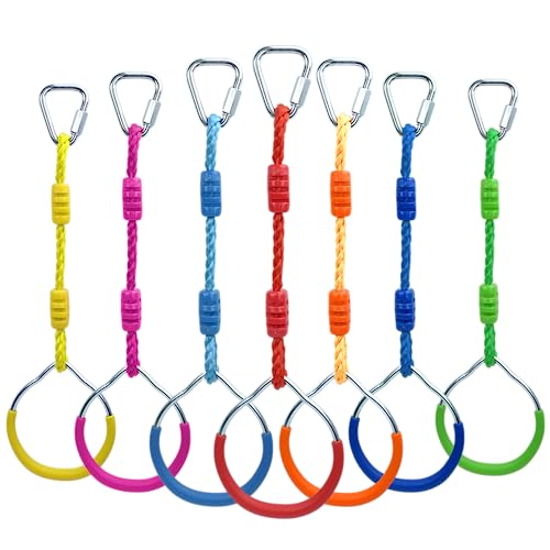 Hokilands 7 Colorful Ninja Ring Fitness Gymnastic Ring Outdoor Backyard Playground Training Equipment Play Set Funny Jungle Gym Fist Hanging Swing Monkey Bars Ninja Warrior Obstacle Course Trapeze Accessories - Image 1
