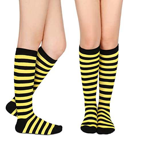 Benefeet Sox Benefeet Women's Knee High Striped Athletic Tube Socks - Black & Yellow, Novelty Costume Socks - Image 2