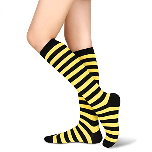Benefeet Sox Benefeet Women's Knee High Striped Athletic Tube Socks - Black & Yellow, Novelty Costume Socks - Image 5