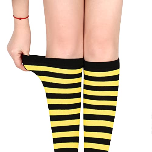 Benefeet Sox Benefeet Women's Knee High Striped Athletic Tube Socks - Black & Yellow, Novelty Costume Socks - Image 4