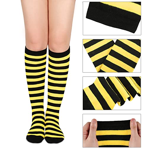Benefeet Sox Benefeet Women's Knee High Striped Athletic Tube Socks - Black & Yellow, Novelty Costume Socks - Image 3