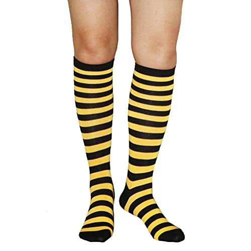 Benefeet Sox Benefeet Women's Knee High Striped Athletic Tube Socks - Black & Yellow, Novelty Costume Socks - Image 1