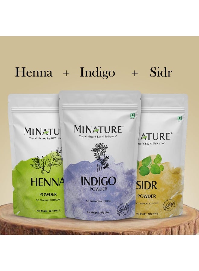 minature Pack of 3, Natural And Organic Henna, Sidr, & Indigo Powder| Sourced from natural ingredients | Hair Mask For Hair Growth, Conditioning, and natural color | Chemical free| Unisex | (227g *3) - Image 4