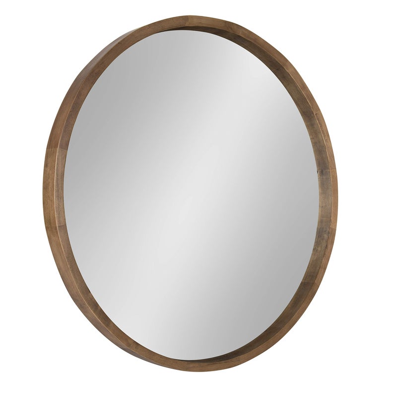 Kate and Laurel Kate and Laurel Hutton Round Decorative Wood Frame Wall Mirror 30 Inch Diameter Natural Rustic 