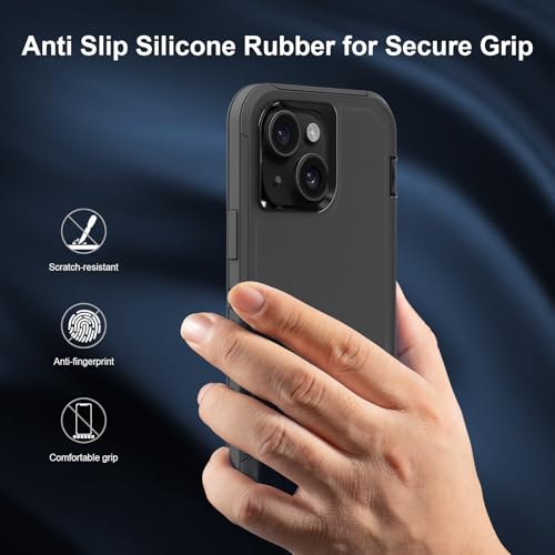 Sansunto for iPhone 15 Plus Case & iPhone 14 Plus Phone Case, Full Body Protection Heavy Duty Shockproof 3 in 1 Silicone Rubber Rugged Durable Bumper Cover for Men & Women. (Black) - Image 4