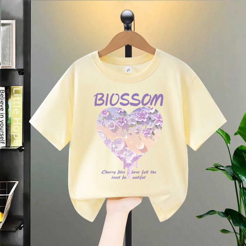 Girls' Short-Sleeved T-Shirt Arrival Butterfly Love Printed Children'S Summer Mid-Big Children'S Popular Pure Cotton Top Trendy - Image 3