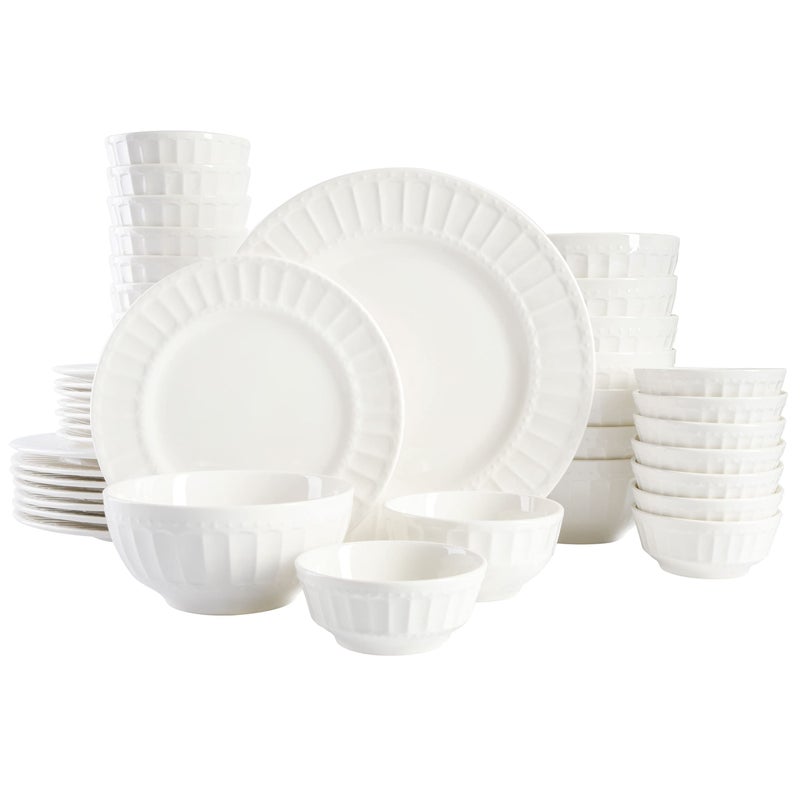 Gibson Home Zen Buffet Porcelain Dinnerware Set Service for 8 40pcs White Embossed - Image 1