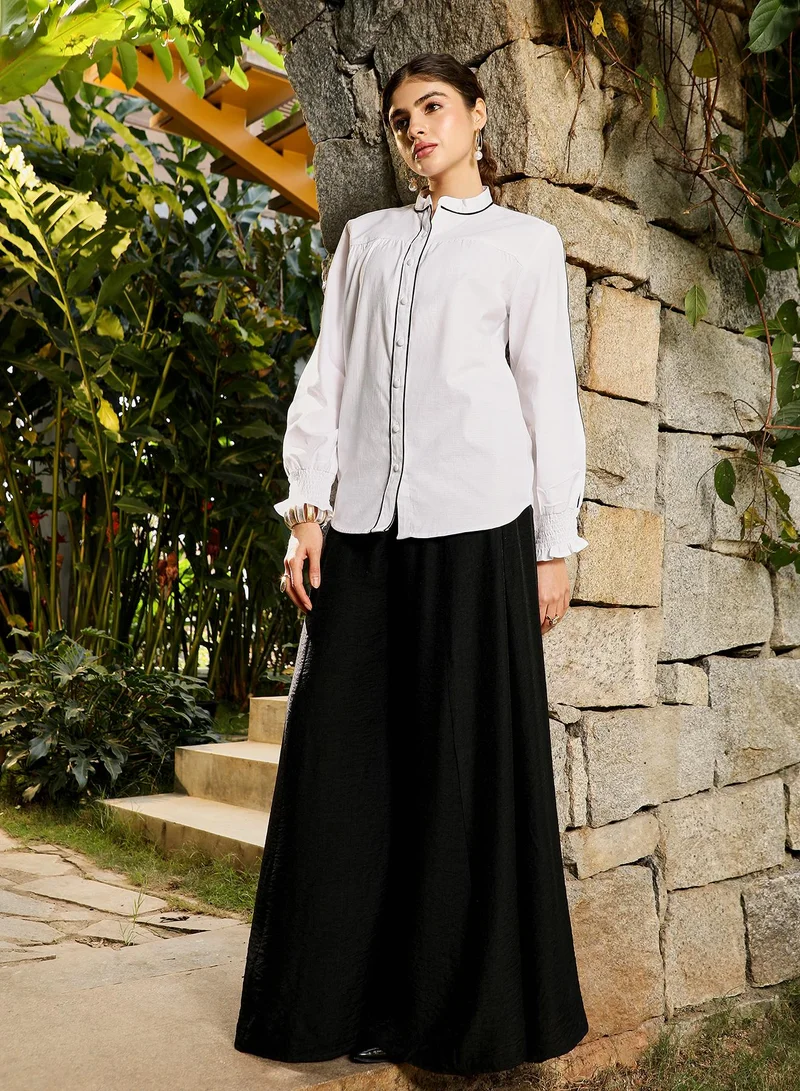 Pinacolada  Women's White Plain/Basic Relaxed Shirt For Casual Wear | Mandarin Neck | Long Sleeve | Button Closure | Shirt Crafted With Polyester Comfort Fit For Everyday Wear for Women | Best Price UAE