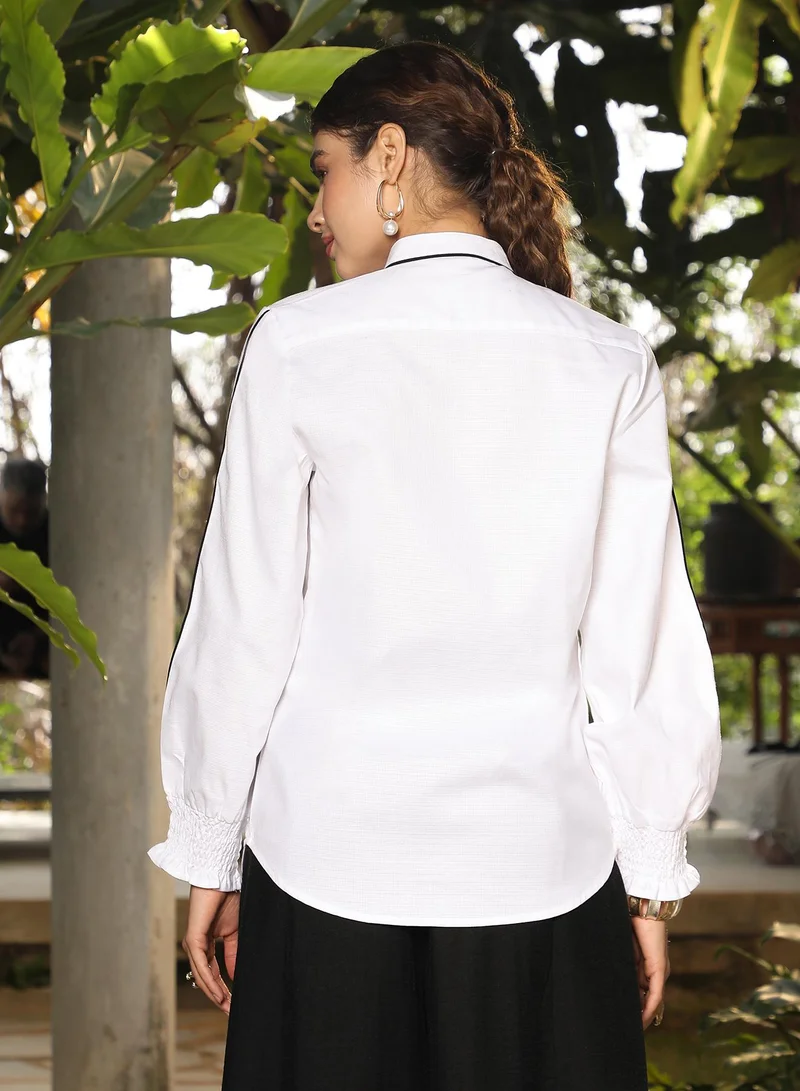 Pinacolada  Women's White Plain/Basic Relaxed Shirt For Casual Wear | Mandarin Neck | Long Sleeve | Button Closure | Shirt Crafted With Polyester Comfort Fit For Everyday Wear for Women | Best Price UAE