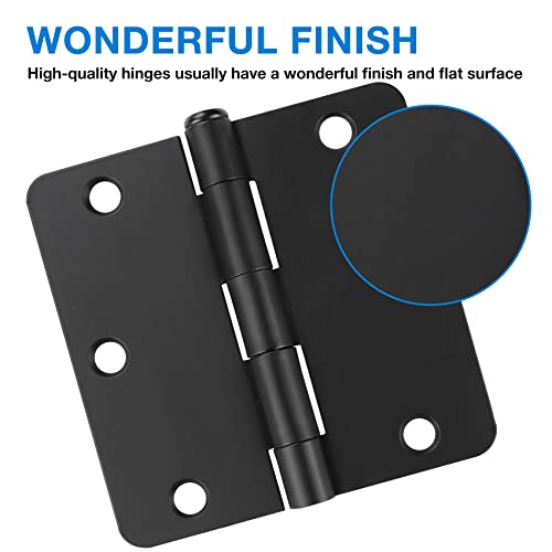 JIW Matte Black Door Hinges 3.5 inch 1/4" 24 Pack 3 1/2 Interior Door Hinges 3.5" x3.5 Inch Hinges Rounded 1/4" Raidus Standard Residential Bedroom Door Hinge Sturdy Door Hardware - Image 3