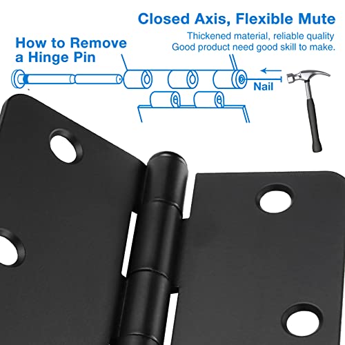 JIW Matte Black Door Hinges 3.5 inch 1/4" 24 Pack 3 1/2 Interior Door Hinges 3.5" x3.5 Inch Hinges Rounded 1/4" Raidus Standard Residential Bedroom Door Hinge Sturdy Door Hardware - Image 4