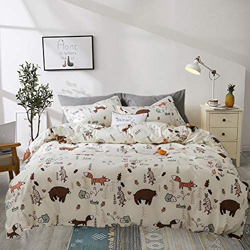 Houseri Jumeey Kids Bear Bedding Queen Girls Cartoon Duvet Cover Full Teen Boys Rabbit Fox Duvet Cover Woodland Forest Theme Bedding Sets Queen Animal Print - Image 2