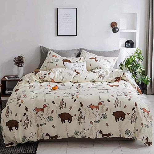 Houseri Jumeey Kids Bear Bedding Queen Girls Cartoon Duvet Cover Full Teen Boys Rabbit Fox Duvet Cover Woodland Forest Theme Bedding Sets Queen Animal Print - Image 4