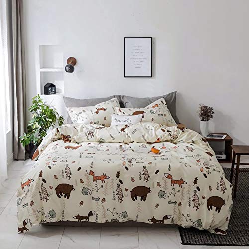 Houseri Jumeey Kids Bear Bedding Queen Girls Cartoon Duvet Cover Full Teen Boys Rabbit Fox Duvet Cover Woodland Forest Theme Bedding Sets Queen Animal Print - Image 3
