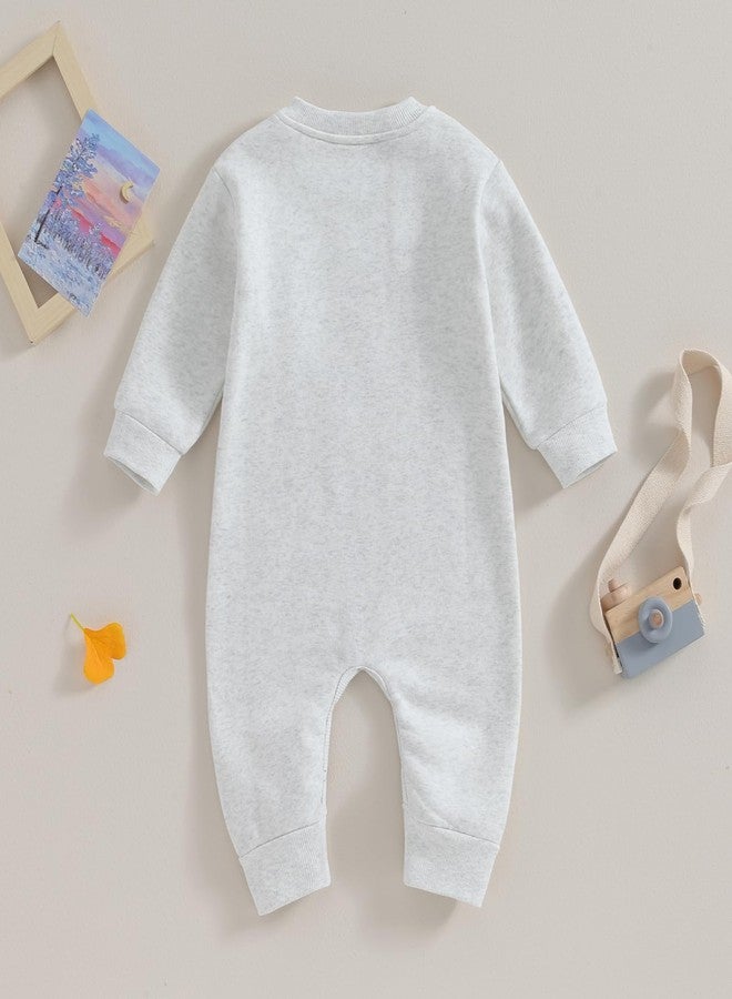 Lukivech Newborn Baby Boy Girl Clothes Basic Solid Color Fleece Long Sleeve Romper Jumpsuit One-Piece Bodysuit Winter Clothes (Light Gray, 3-6 Months) - Image 3