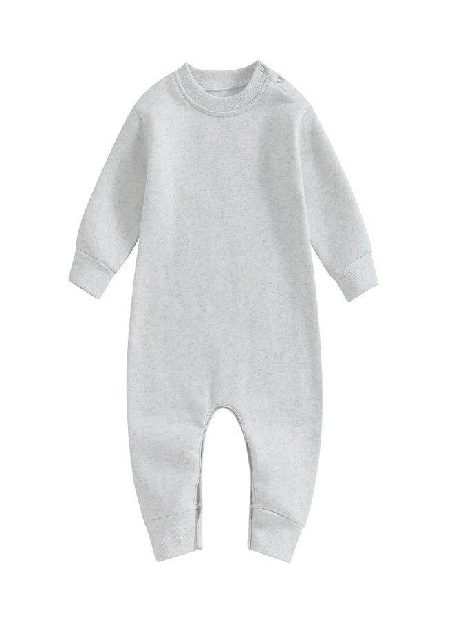 Lukivech Newborn Baby Boy Girl Clothes Basic Solid Color Fleece Long Sleeve Romper Jumpsuit One-Piece Bodysuit Winter Clothes (Light Gray, 3-6 Months) - Image 1