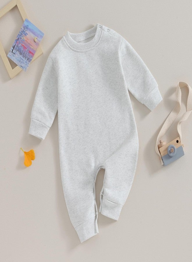 Lukivech Newborn Baby Boy Girl Clothes Basic Solid Color Fleece Long Sleeve Romper Jumpsuit One-Piece Bodysuit Winter Clothes (Light Gray, 3-6 Months) - Image 2