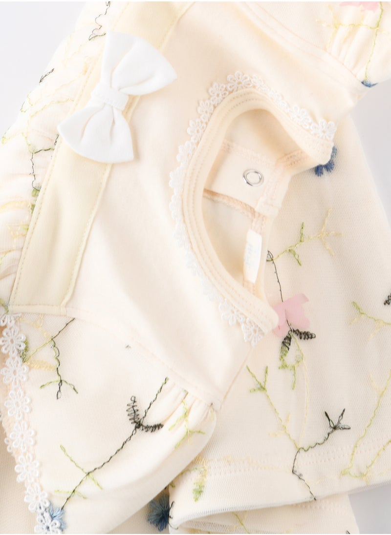Tiny Hug Embroidered Floral Dress with Lace Trim for Babies  - Image 4