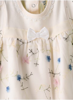 Tiny Hug Embroidered Floral Dress with Lace Trim for Babies  - Image 3