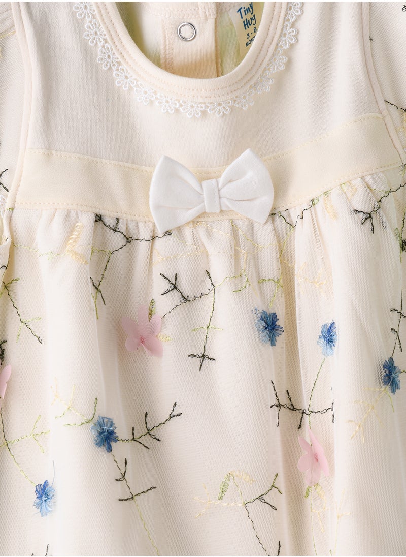 Tiny Hug Embroidered Floral Dress with Lace Trim for Babies  - Image 3