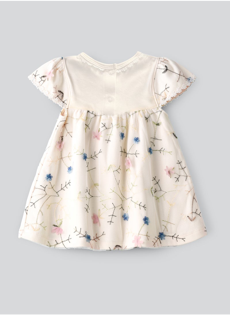 Tiny Hug Embroidered Floral Dress with Lace Trim for Babies  - Image 2