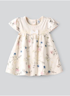 Tiny Hug Embroidered Floral Dress with Lace Trim for Babies  - Image 1