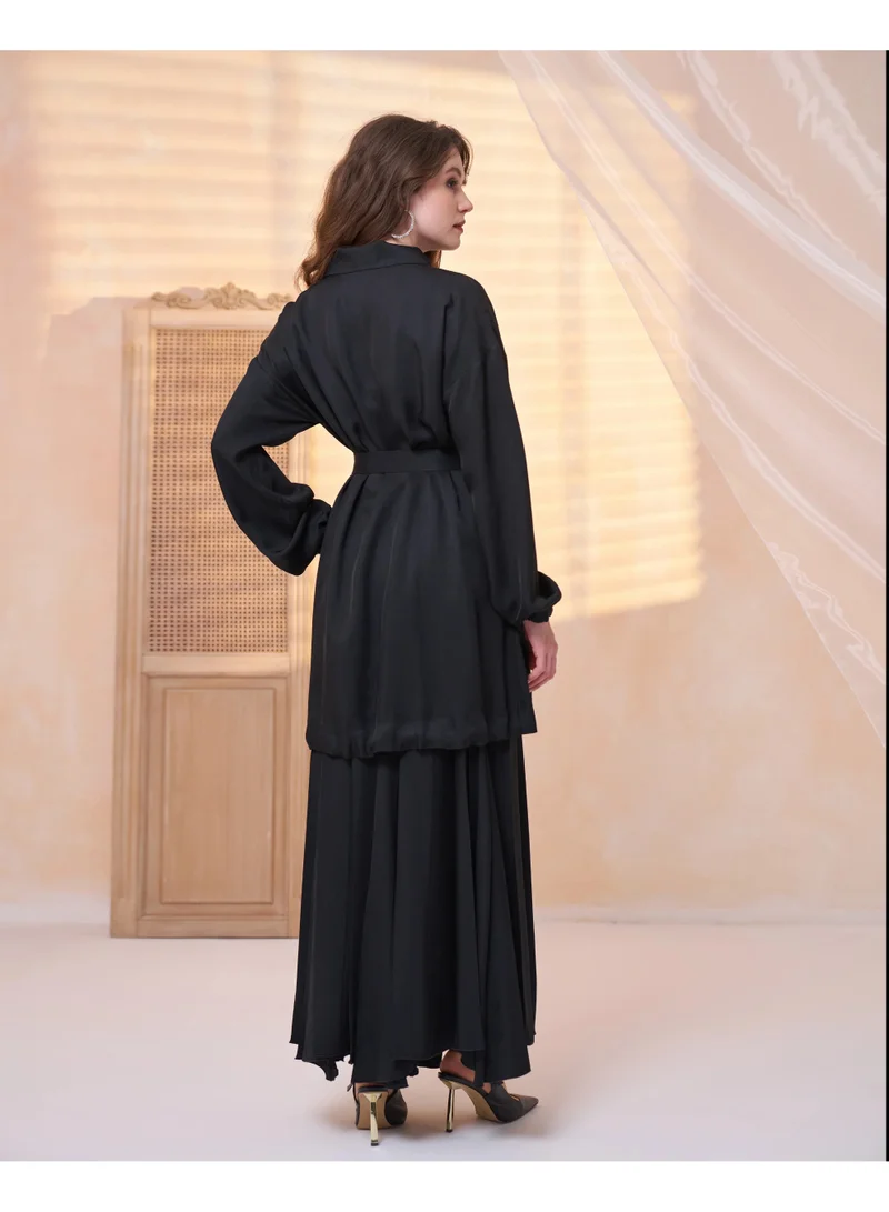 ميس وينس طقم أنيق من قطعتين مع حزام – أسود