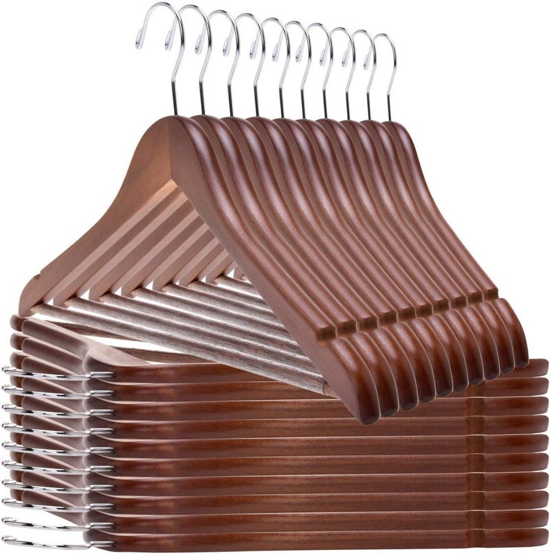 Quality Hangers Wooden - Slightly Curved Hanger 20 Pack Sets - Solid Wood Coat with Stylish Chrome Hooks - Heavy-Duty Clothes, Jacket, Shirt, Pants, Suit (Walnut/Retro, 20) - Image 1