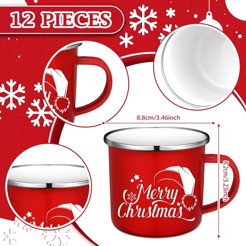 Uiifan 12 Pieces Christmas Holiday Coffee Mugs with Quotes12 oz Enamel Festive Coffee Cup Seasonal Enamel Coffee Mug for Women Coworkers Gifts Camping Hot Chocolate Red WhiteFresh - Image 2