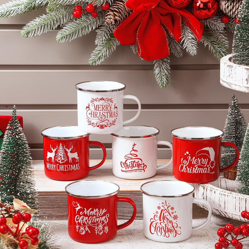 Uiifan 12 Pieces Christmas Holiday Coffee Mugs with Quotes12 oz Enamel Festive Coffee Cup Seasonal Enamel Coffee Mug for Women Coworkers Gifts Camping Hot Chocolate Red WhiteFresh - Image 4