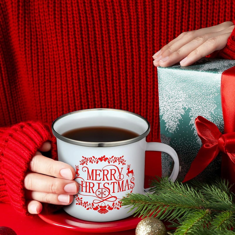 Uiifan 12 Pieces Christmas Holiday Coffee Mugs with Quotes12 oz Enamel Festive Coffee Cup Seasonal Enamel Coffee Mug for Women Coworkers Gifts Camping Hot Chocolate Red WhiteFresh - Image 5