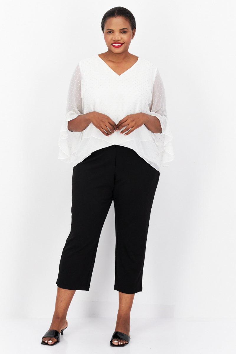 VINCE CAMUTO Women Plus Size V-Neck Flutter Sleeve Swiss Dot Blouse, Ivory - Image 2