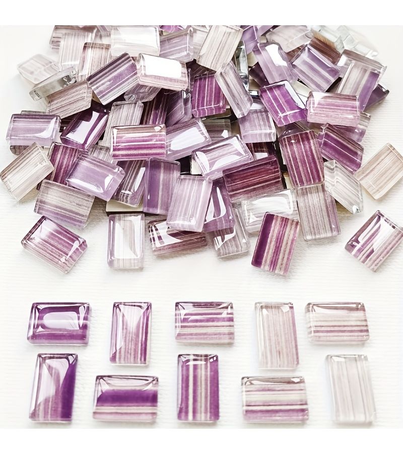 78 Pink Rectangular Glass Mosaic Tiles For DIY Craft Materials Striped Transparent Colored Glass Mosaic Supplies - Image 4