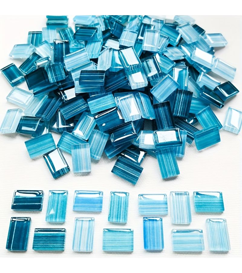 78 Pink Rectangular Glass Mosaic Tiles For DIY Craft Materials Striped Transparent Colored Glass Mosaic Supplies - Image 1