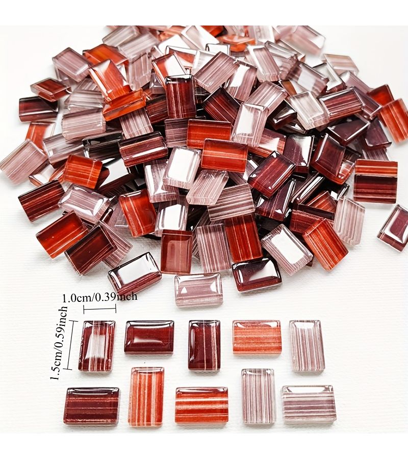 78 Pink Rectangular Glass Mosaic Tiles For DIY Craft Materials Striped Transparent Colored Glass Mosaic Supplies - Image 3