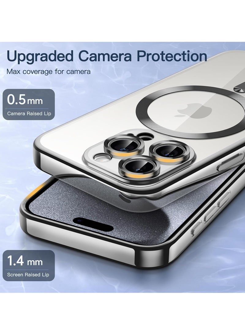 MIGOFAST iPhone 15 Pro Max 6.7-Inch, Camera Lens Full Protection Compatible with MagSafe Wireless Charging Shockproof Electroplated TPU Phone Cover Silver Matte - Image 4