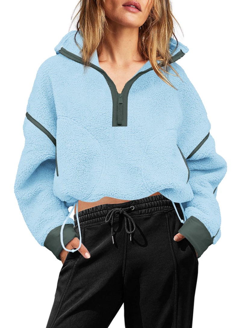 Yanekop 1/4 Zip Pullover Women Zip Up Sweatshirt Fleece Pullover Christmas Sweaters Long Sleeve V Neck Sweaters(Sage Green Combo,L) - Image 2
