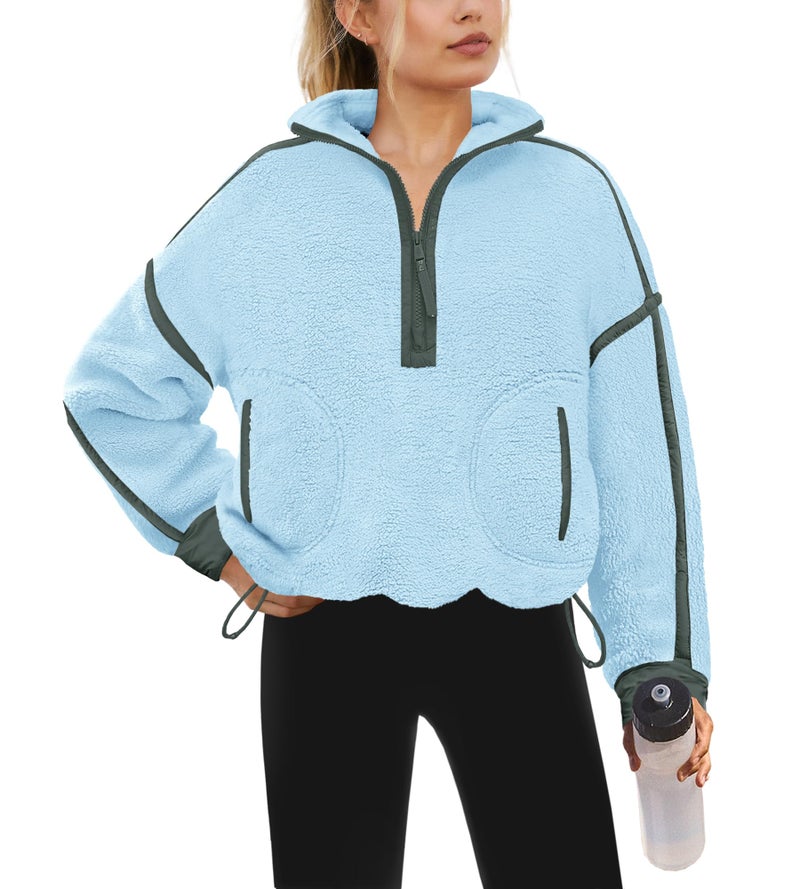 Yanekop 1/4 Zip Pullover Women Zip Up Sweatshirt Fleece Pullover Christmas Sweaters Long Sleeve V Neck Sweaters(Sage Green Combo,L) - Image 1